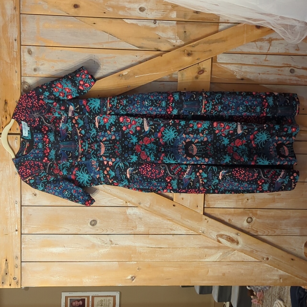 Tuckernuck Midnight Garden Floral Maxi Dress with Teal and Red Accents